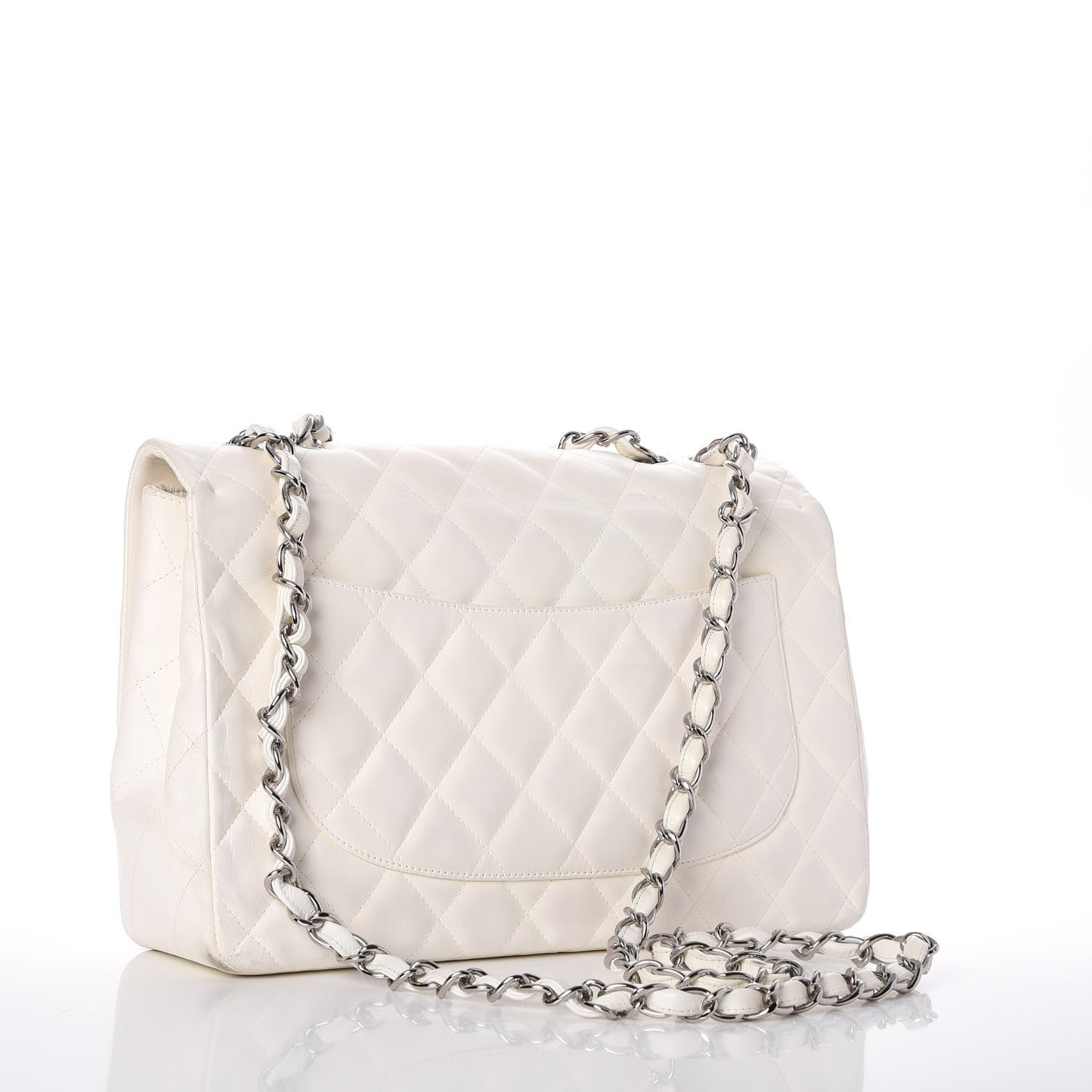 Lambskin Quilted Jumbo Single Flap White
