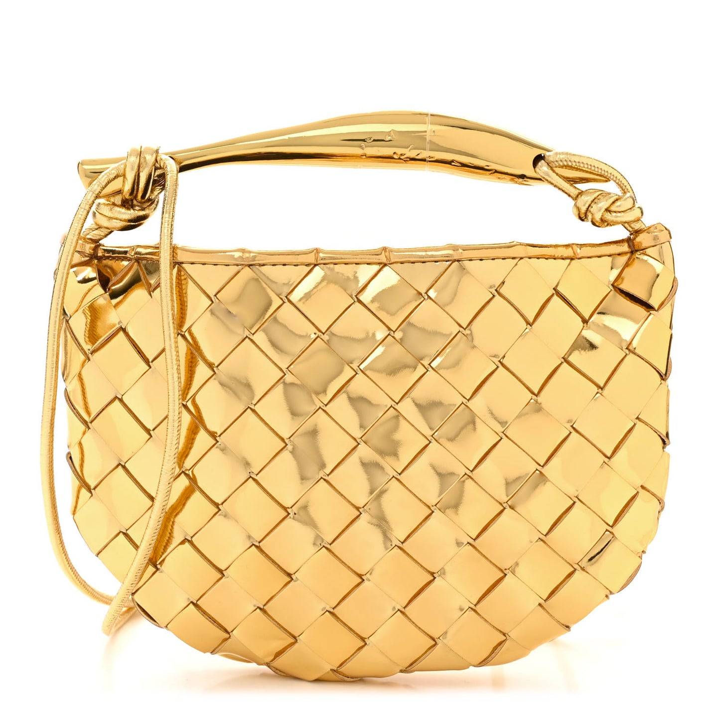 Mirror Laminated Nappa Intrecciato Mini Sardine Bag Gold