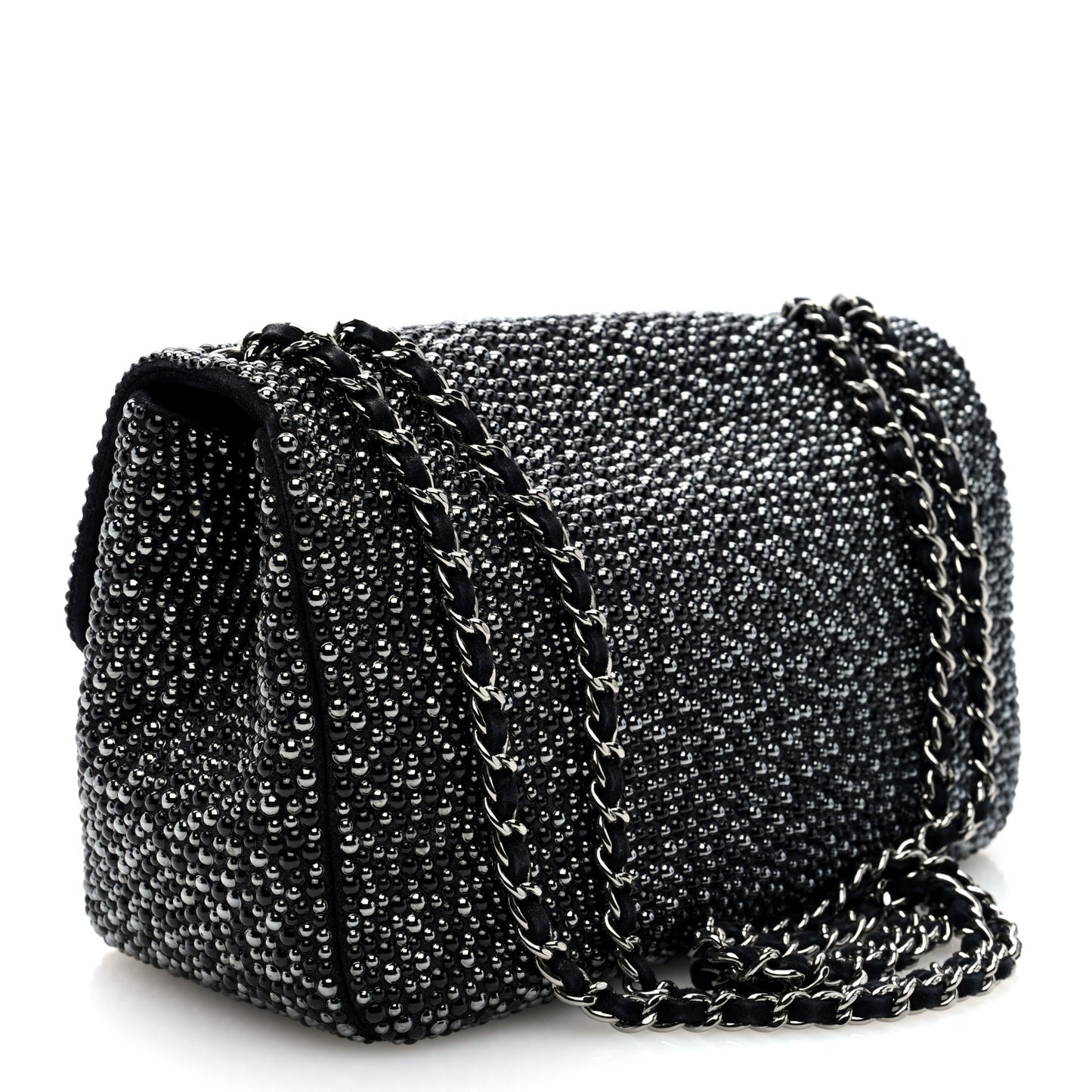 Suede Beaded Small Flap Dark Grey
