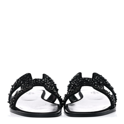 Hermes Goatskin Crystal Oran Sandals 37 Black 2 of 10
