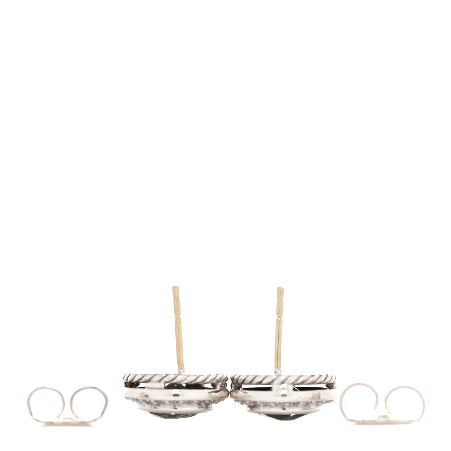 David Yurman Sterling Silver Diamond Prasiolite 8mm Cerise Earrings 3 of 4