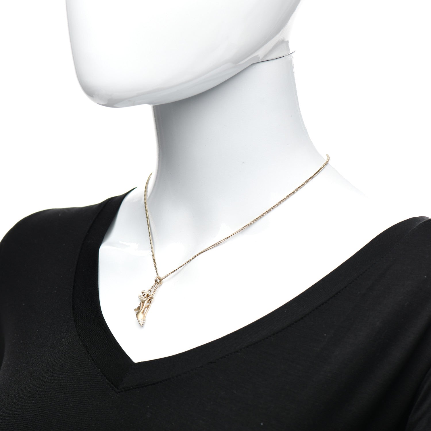 Chanel Crystal CC Heel Motif Necklace Gold 2 of 4