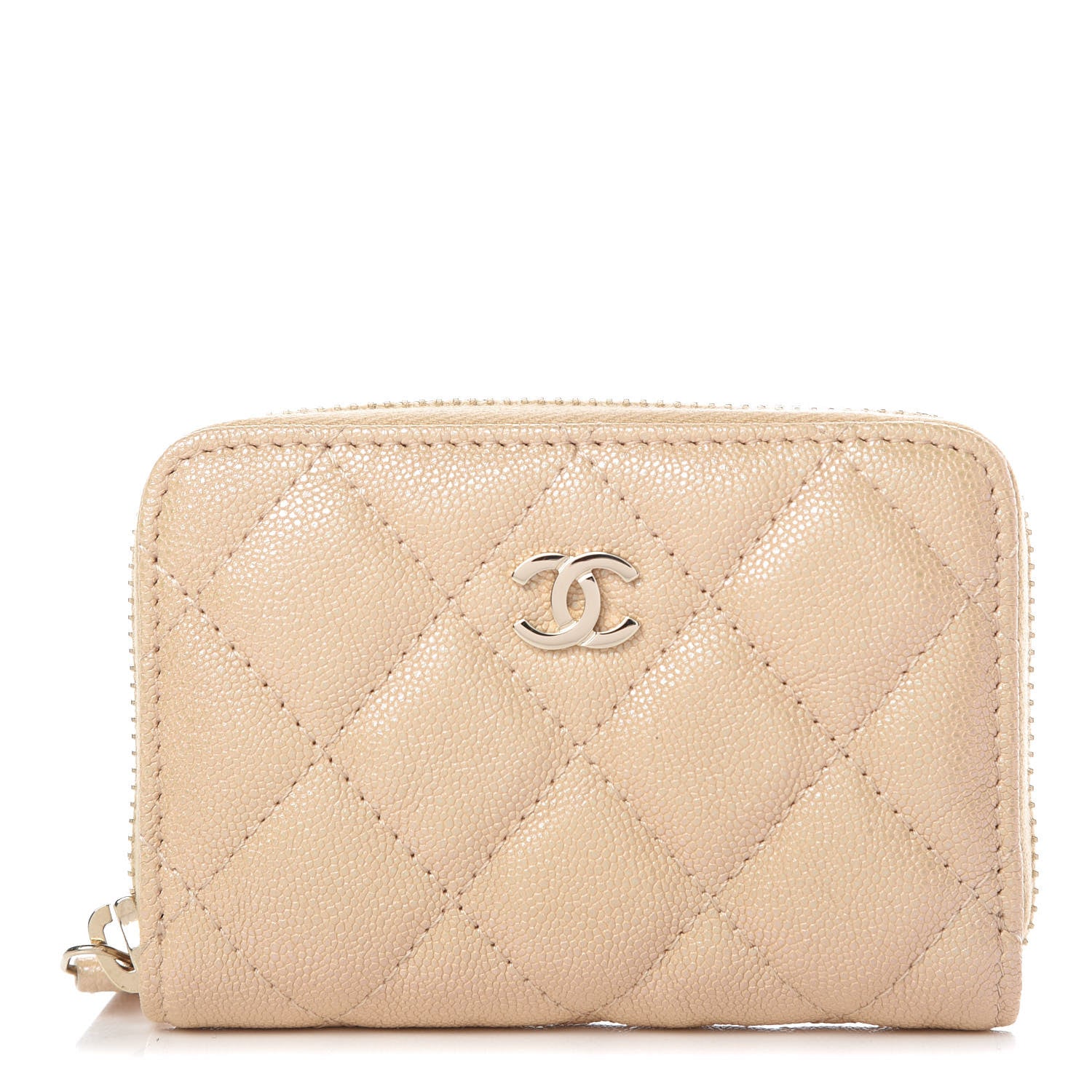Chanel Iridescent Caviar Quilted Zip Card Holder Beige 1 of 9