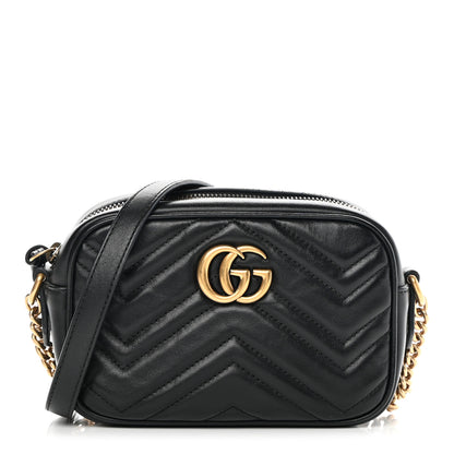 Gucci Calfskin Matelasse Mini GG Marmont Chain Shoulder Bag Black 1 of 11