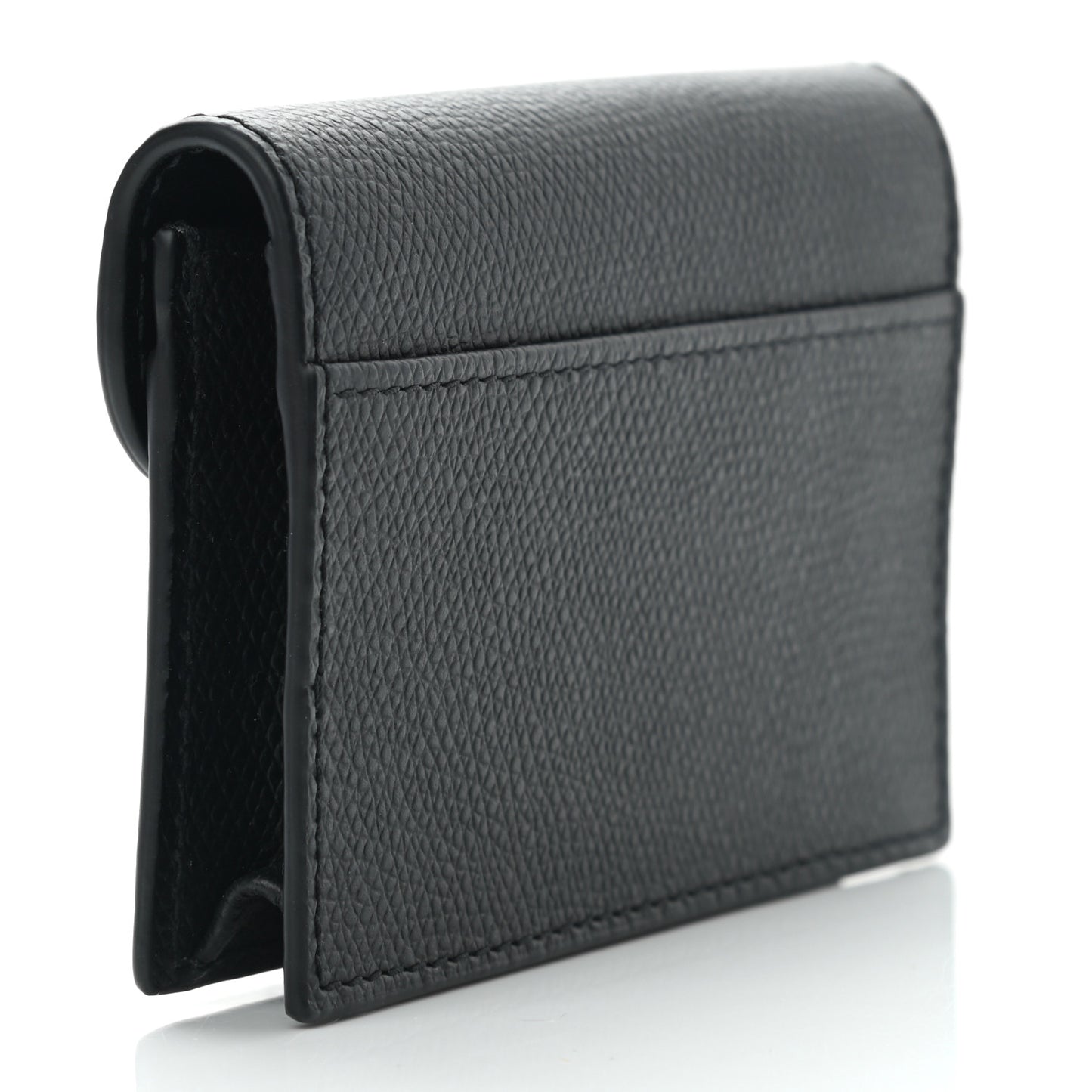 Grained Calfskin Saddle Card Holder Black