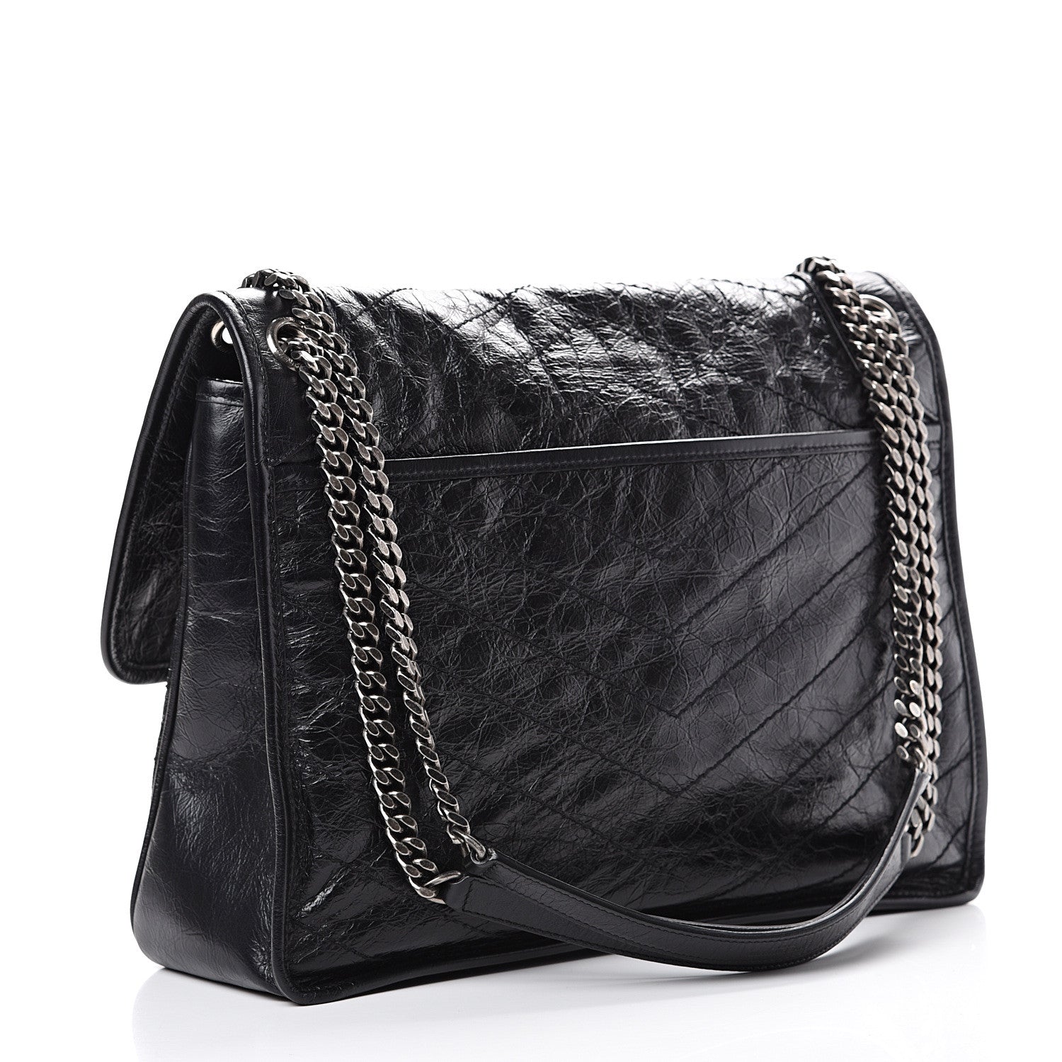 Saint Laurent Crinkled Calfskin Matelasse Monogram Large Niki Chain Satchel Black 2 of 10