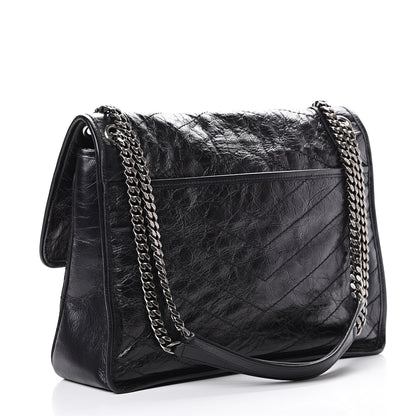 Saint Laurent Crinkled Calfskin Matelasse Monogram Large Niki Chain Satchel Black 2 of 10