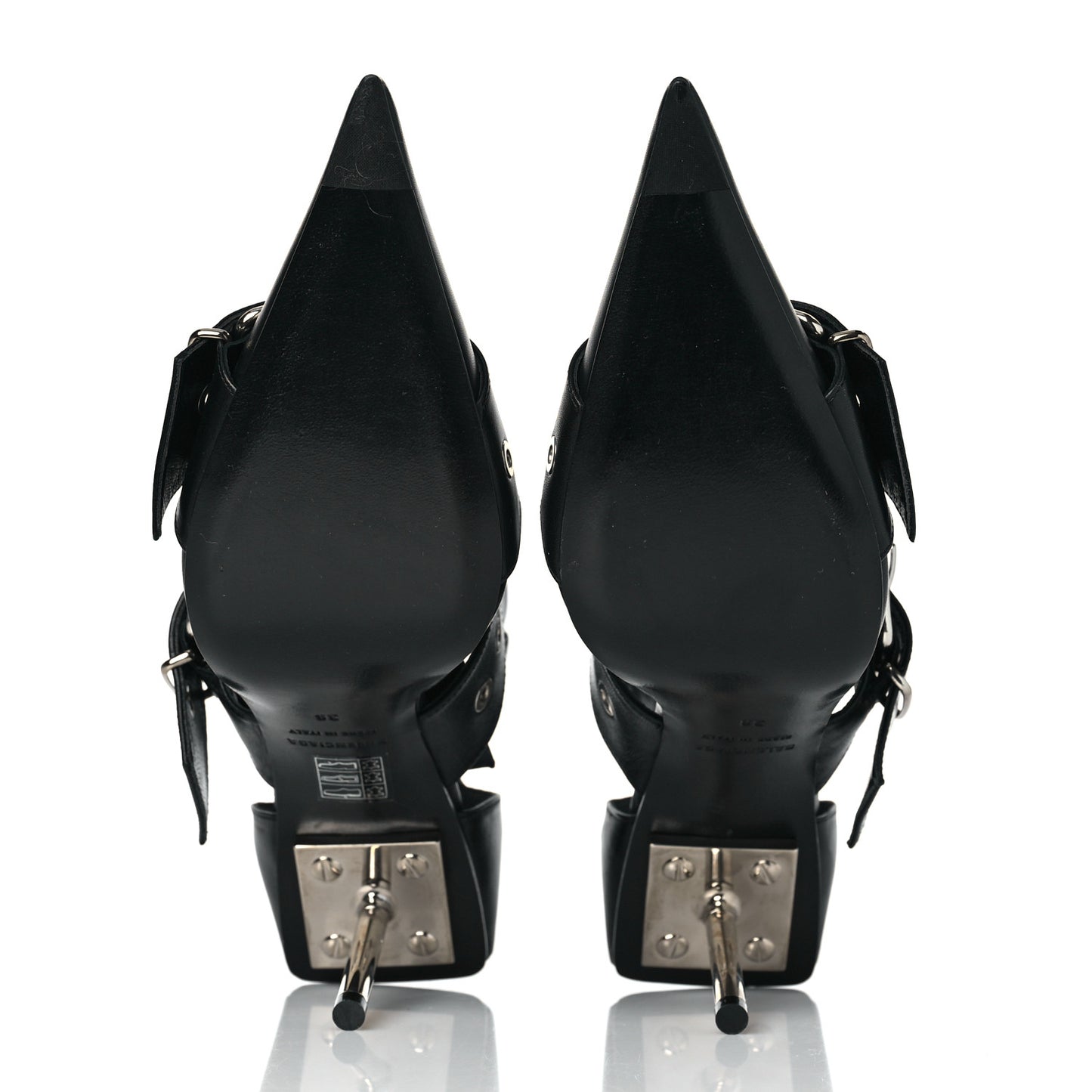 Shiny Kidskin Point Toe Buckle Pumps 38 Black