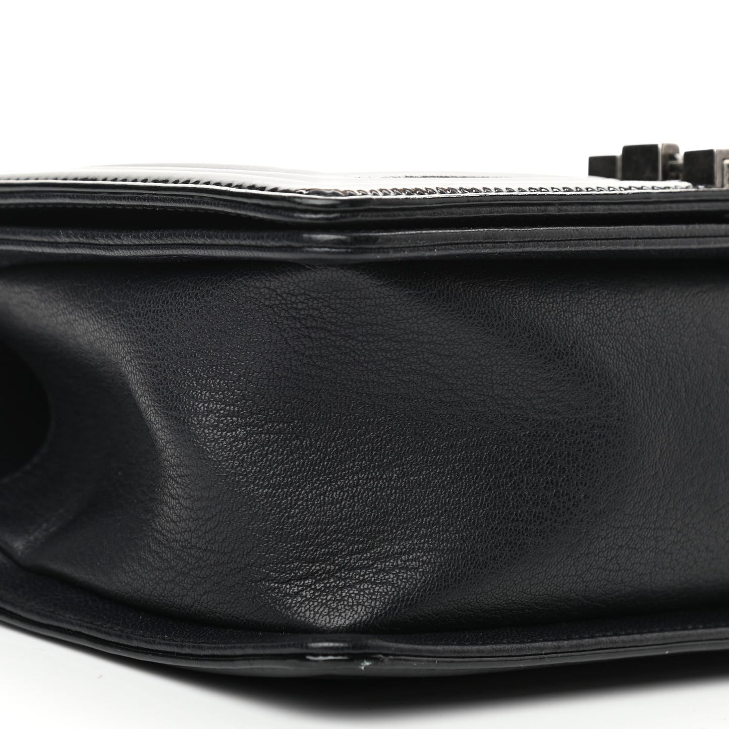 Goatskin Quilted Patent Medium Duo Boy Flap Black
