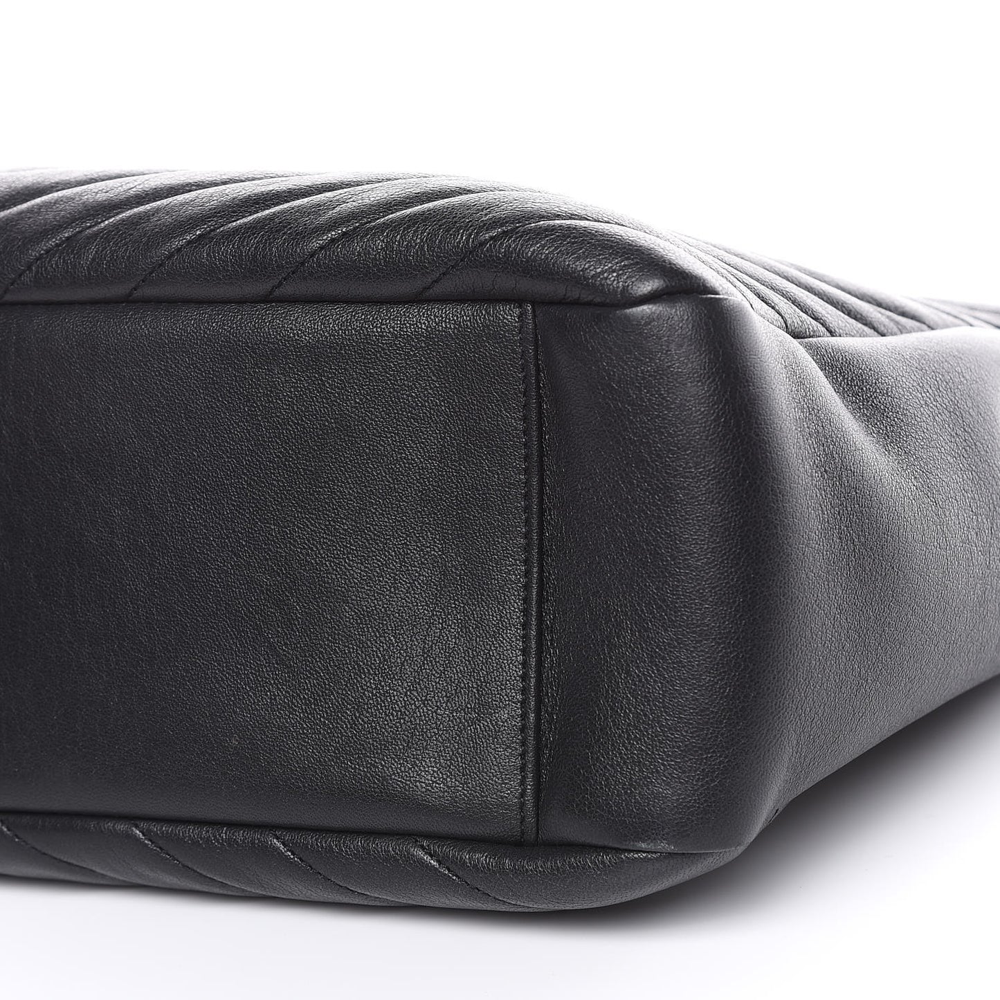Sheepskin Matelasse Chevron Large Monogram Shopping Bag Black