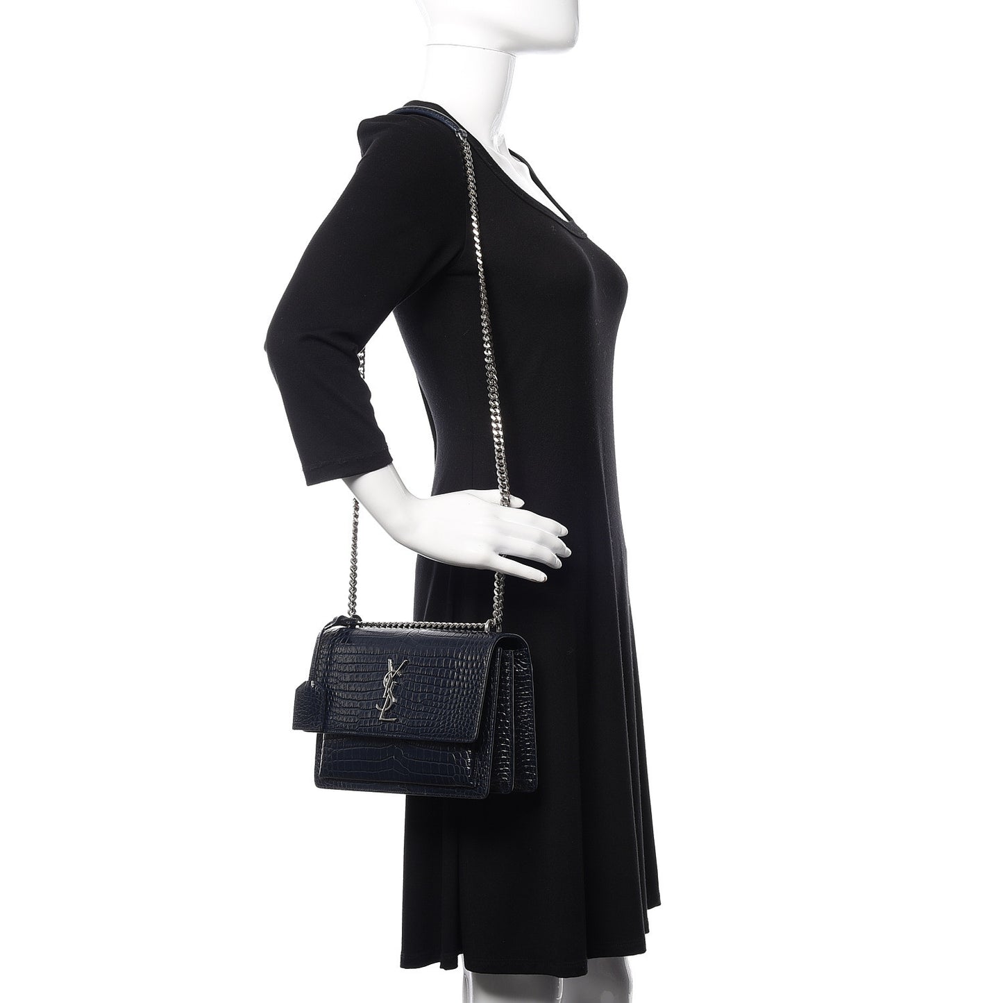 Calfskin Crocodile Embossed Medium Monogram Sunset Navy