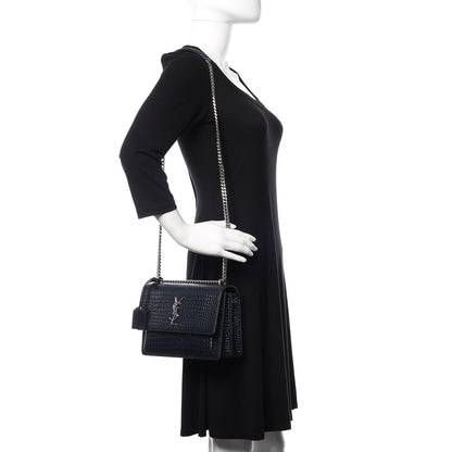 Saint Laurent Calfskin Crocodile Embossed Medium Monogram Sunset Navy 2 of 12