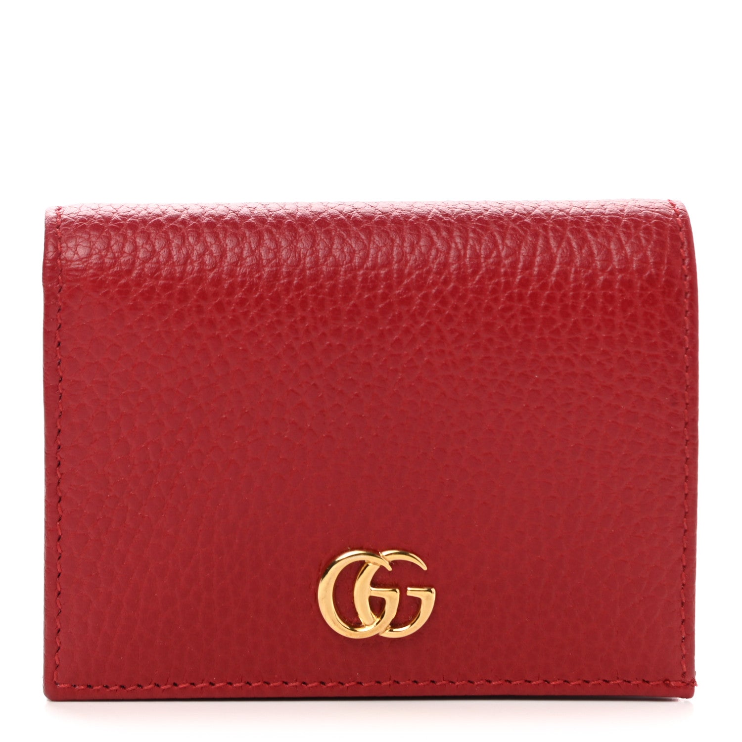 Gucci Pebbled Calfskin GG Marmont Card Case Hibiscus Red 1 of 7