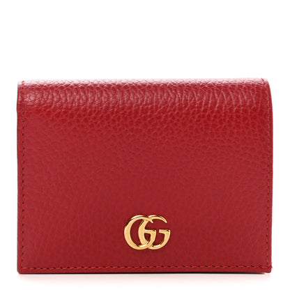 Gucci Pebbled Calfskin GG Marmont Card Case Hibiscus Red 1 of 7