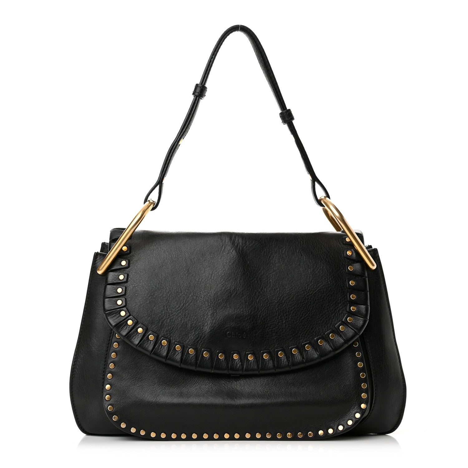 Chloe Calfskin Studded Medium Hudson Double Carry Shoulder Bag Black 1 of 13