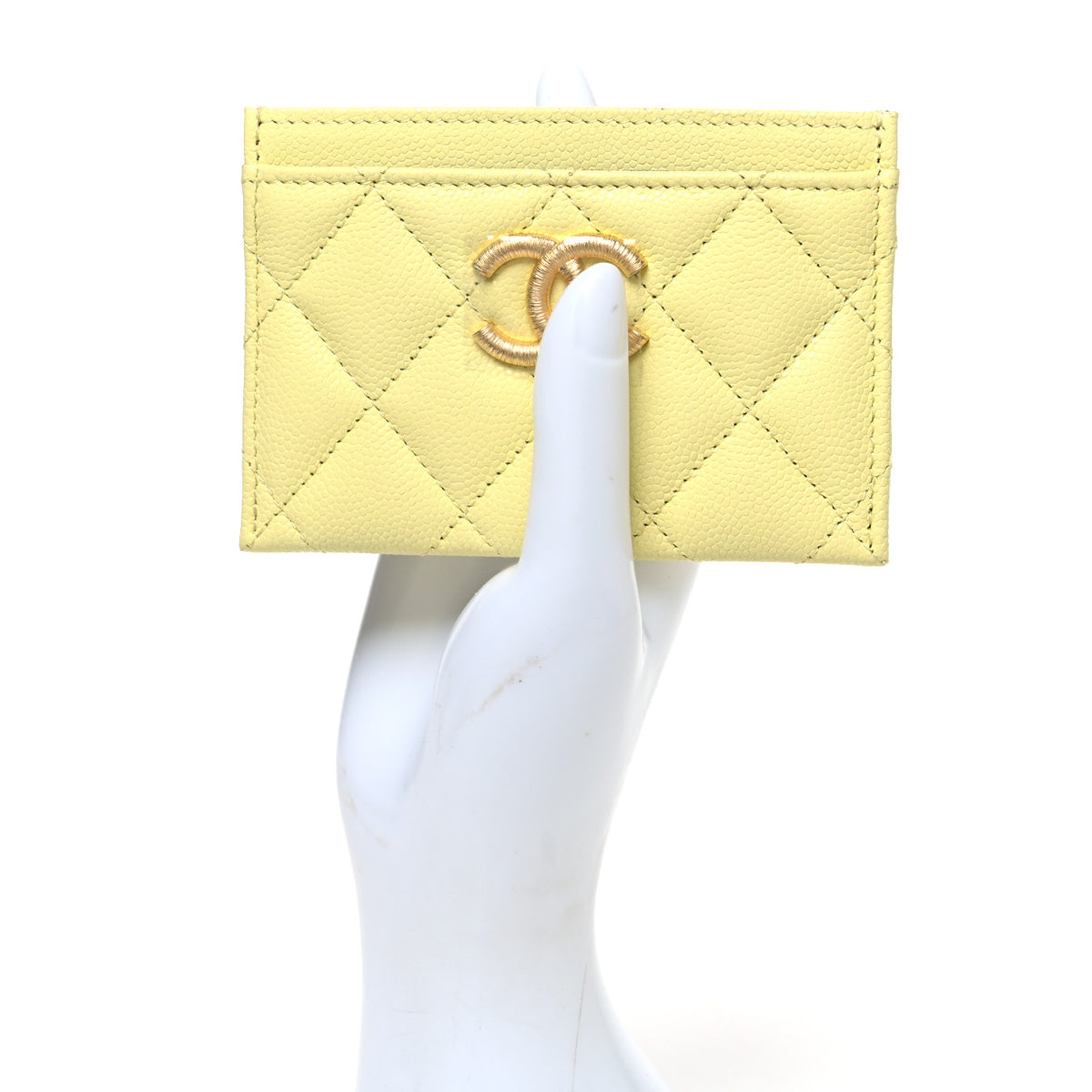 Caviar Quilted Textured CC Card Holder Light Yellow
