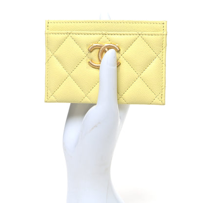 Chanel Caviar Quilted Textured CC Card Holder Light Yellow 2 of 9