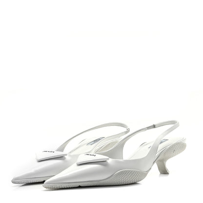Prada Spazzolato Triangle Logo Pointed Toe 45mm Slingback Pumps 38.5 White 18 of 32