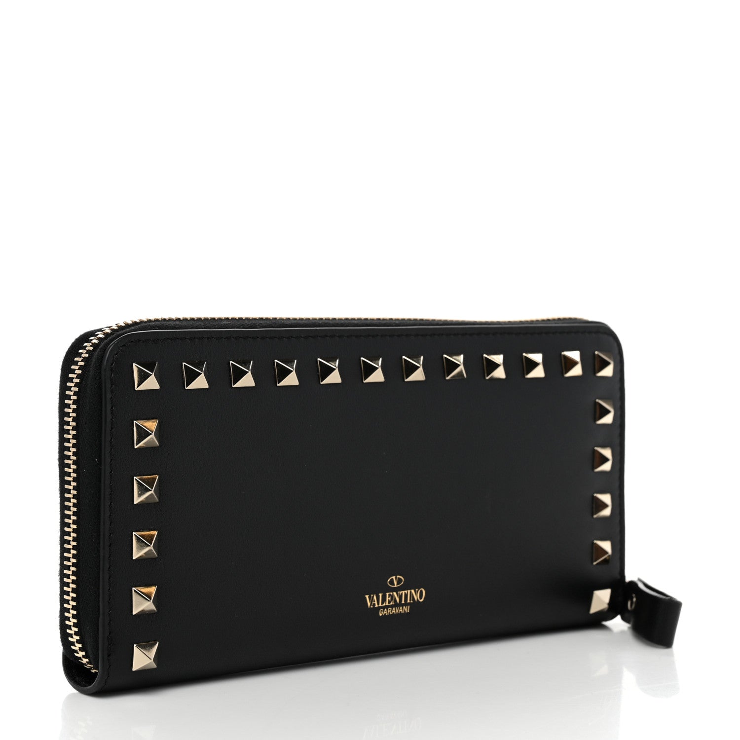 Valentino Garavani Vitello Rockstud Zip Around Wallet Black 3 of 7