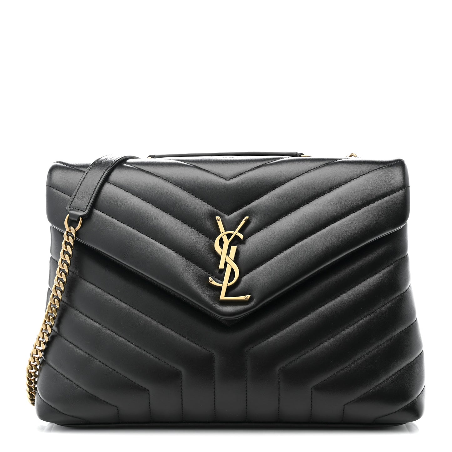 Calfskin Y Quilted Monogram Medium Loulou Chain Satchel Black