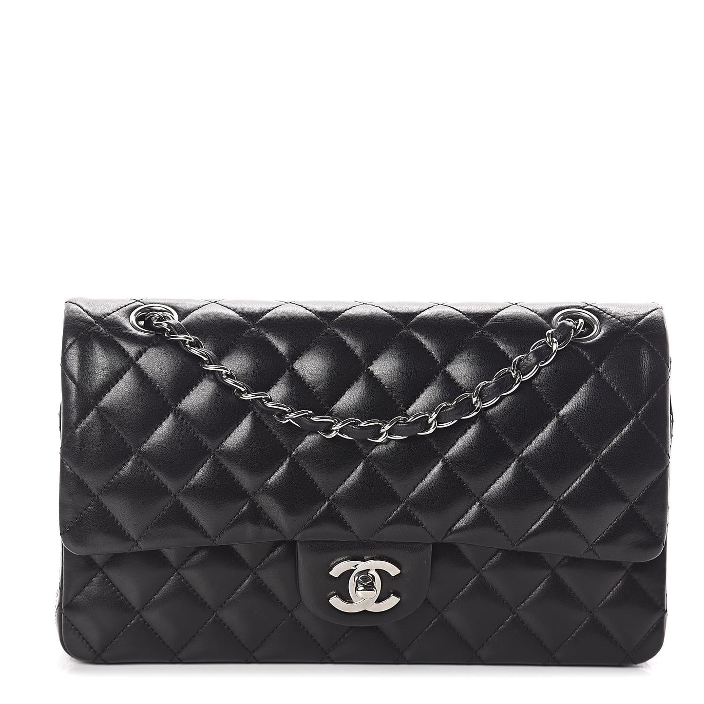Lambskin Quilted Medium Double Flap Black