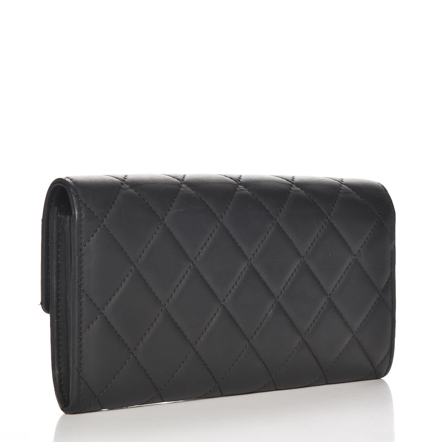 Lambskin Quilted Long Gusset Flap Wallet Black