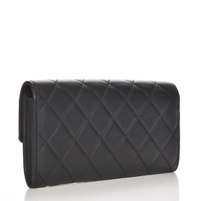 Chanel Lambskin Quilted Long Gusset Flap Wallet Black 3 of 9