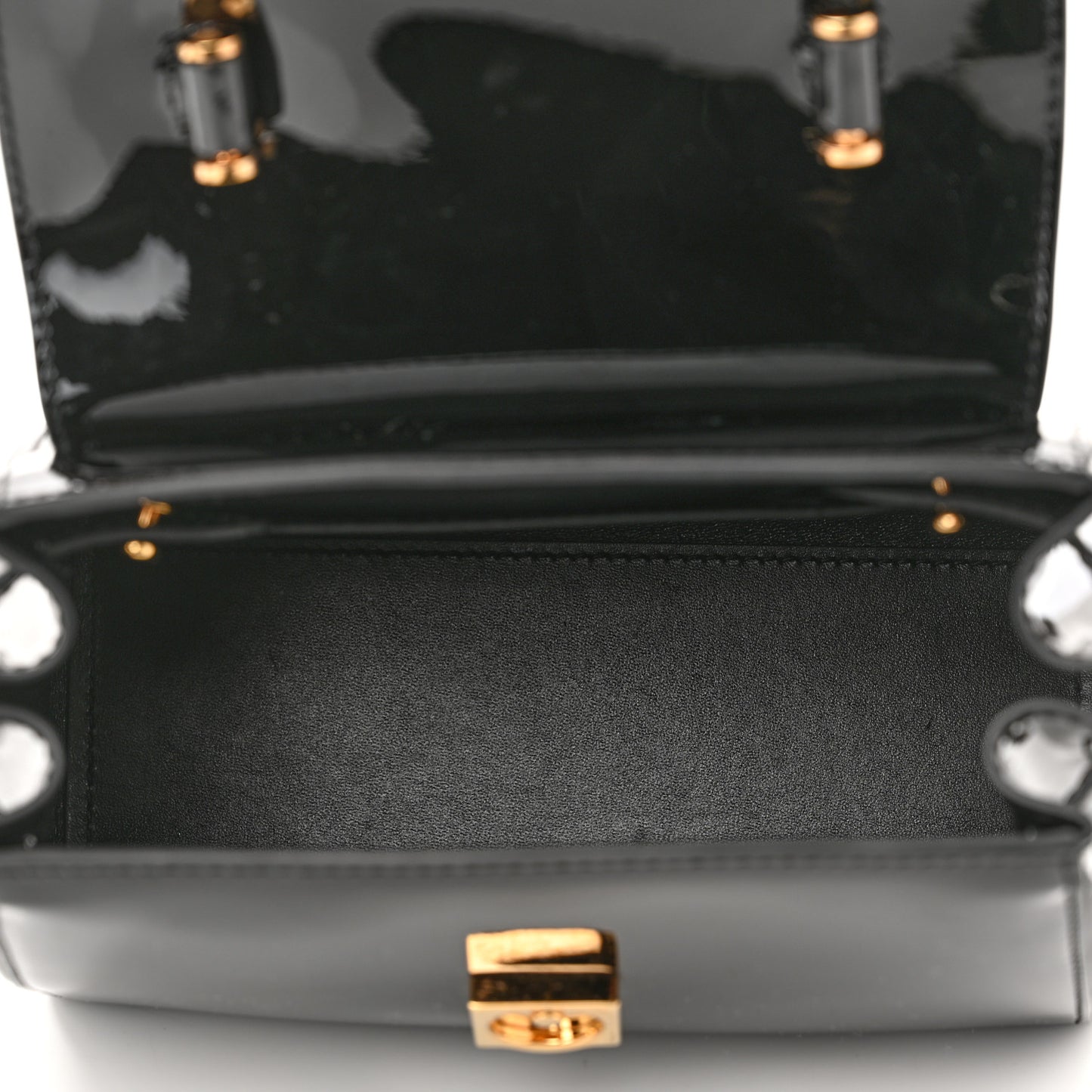 Patent Calfskin Small La Medusa Top Handle Bag Black