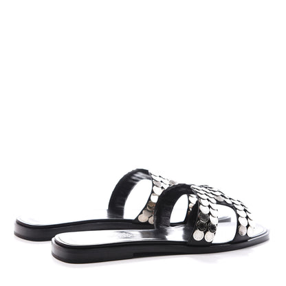 Hermes Calfskin Clou De Selle Oran Sandals 37 Black 4 of 10