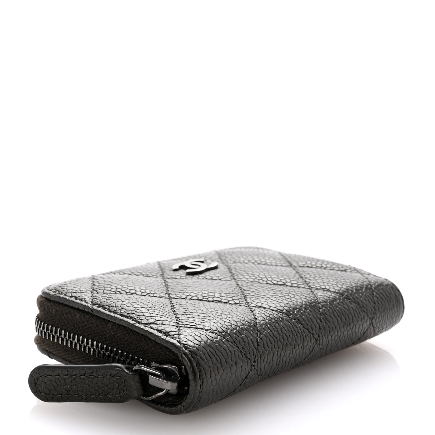 Caviar Quilted Zip Coin Purse Dark Charcoal