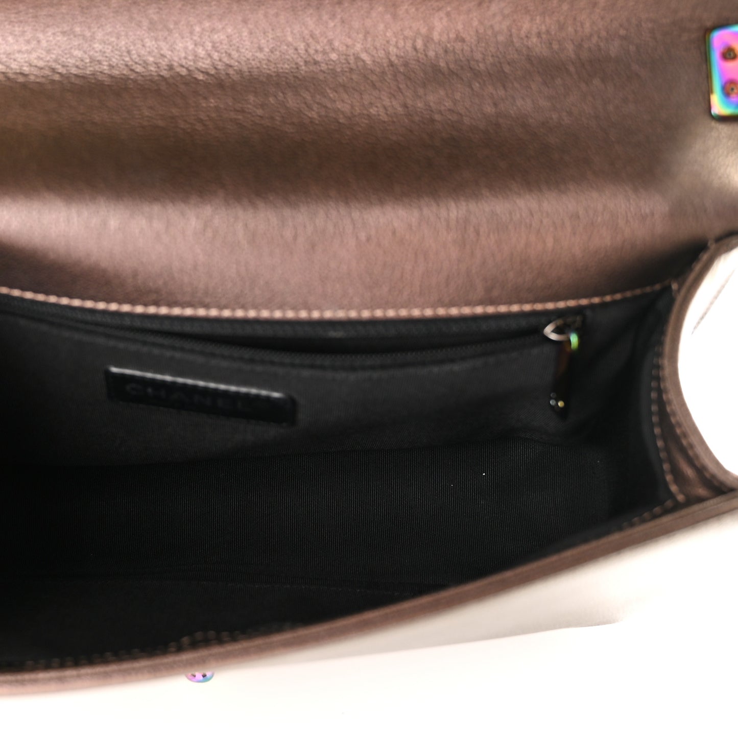 Iridescent Goatskin Quilted New Medium Boy Flap Bronze