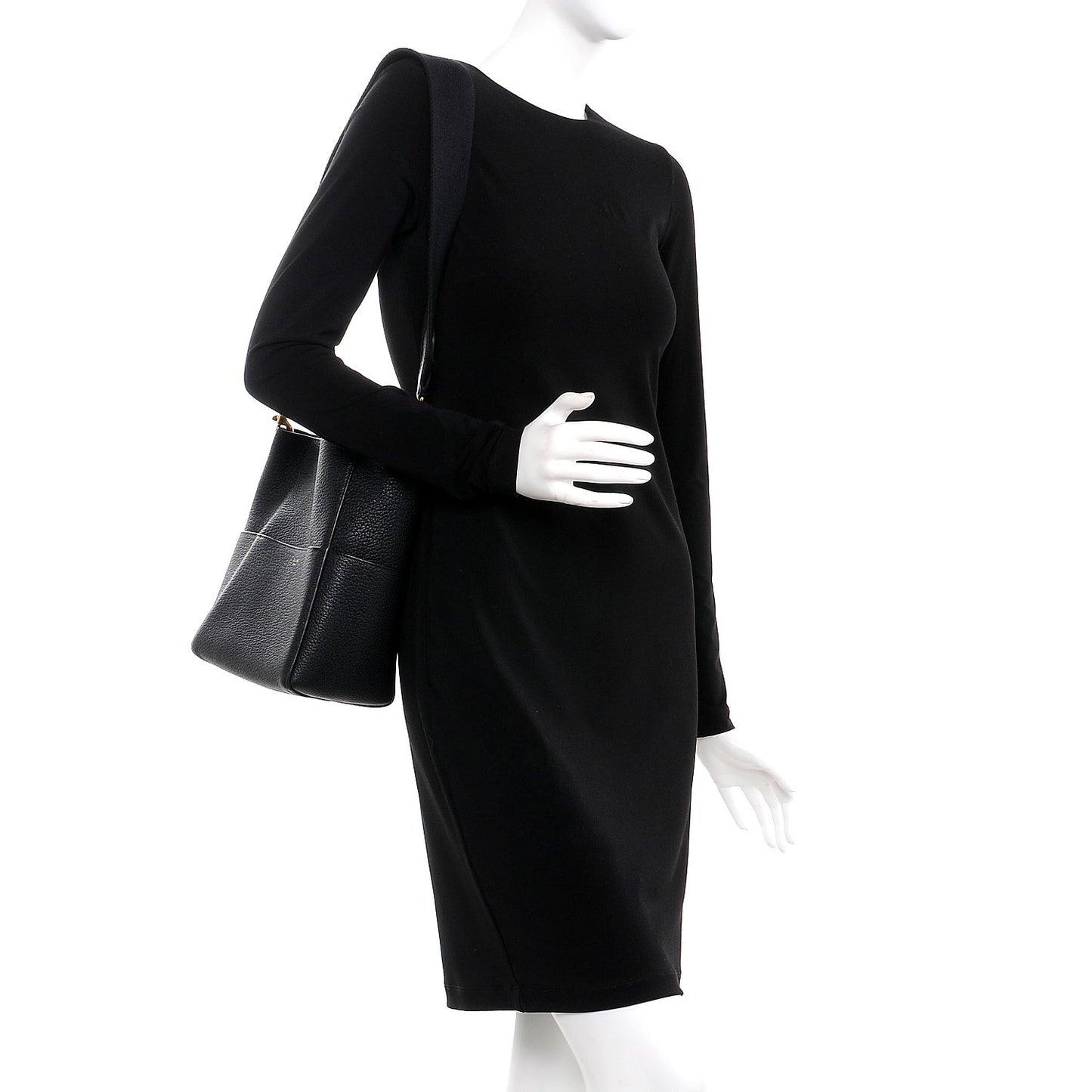 Soft Grained Calfskin Sangle Bucket Bag Black