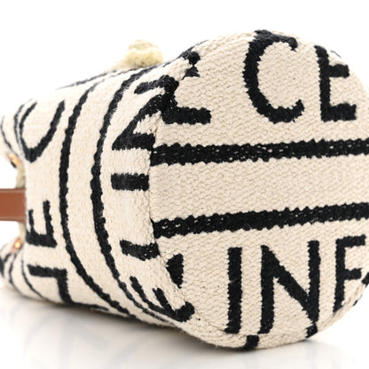 Celine All Over Textile Calfskin Striped Teen Drawstring Bag White Black 9 of 10