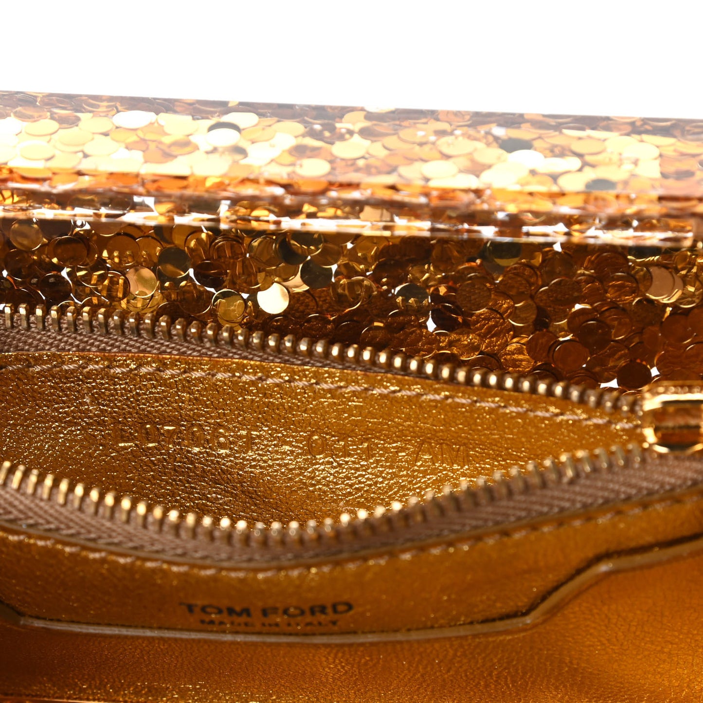Sequin Plexiglass Lipstick Minaudiere Clutch Gold