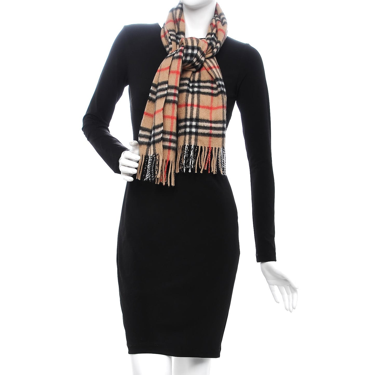 Cashmere Classic Check Fringe Scarf Camel