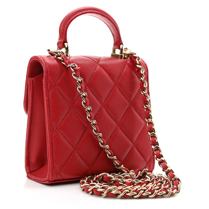 Chanel Lambskin Quilted Top Handle Flap Clutch With Chain Red 3 of 11