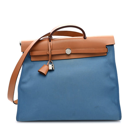 Hermes Toile Vache Hunter Herbag Zip 39 MM Bleu Izmir Natural 1 of 12