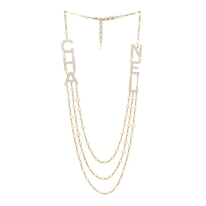 Chanel Pearl Crystal Cha-Nel Logo Necklace Gold 1 of 4