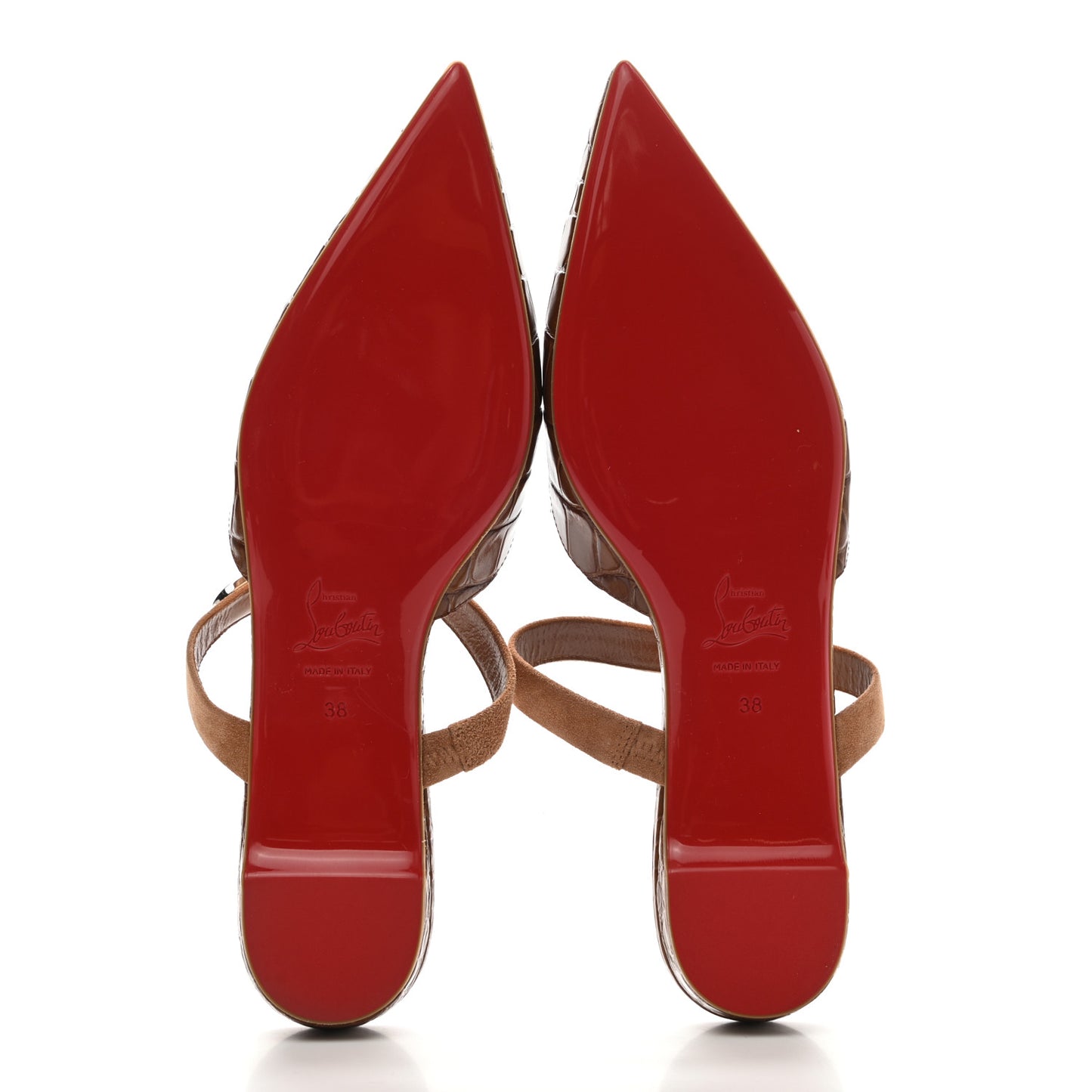 Calfskin Crocodile Embossed Choc Lock Flats 38 Biscotto