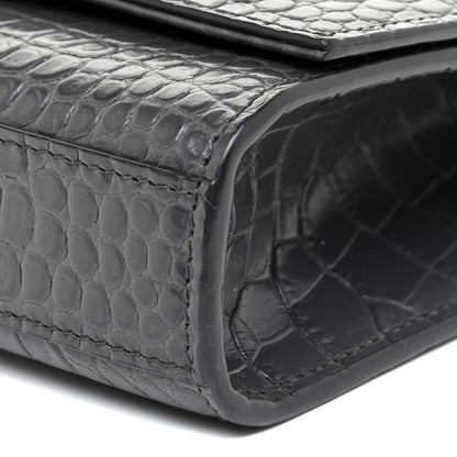 Saint Laurent Calfskin Crocodile Embossed Medium Classic Monogram Kate Tassel Satchel Dark Grey 8 of 11