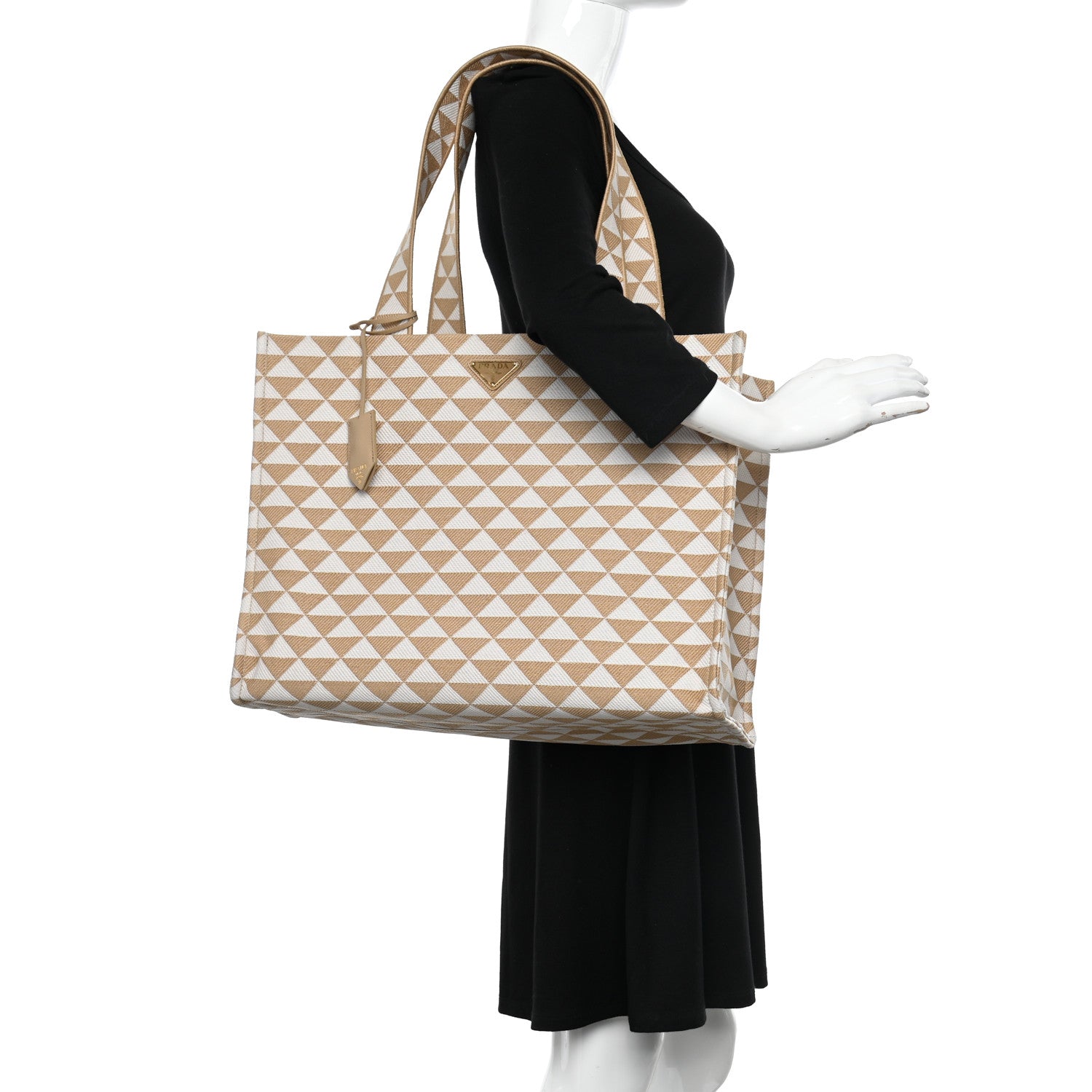 Prada Jacquard Saffiano Triangolo Symbole Embroidered Shopping Tote Corda Talco 2 of 9