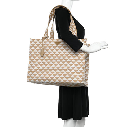 Prada Jacquard Saffiano Triangolo Symbole Embroidered Shopping Tote Corda Talco 2 of 9