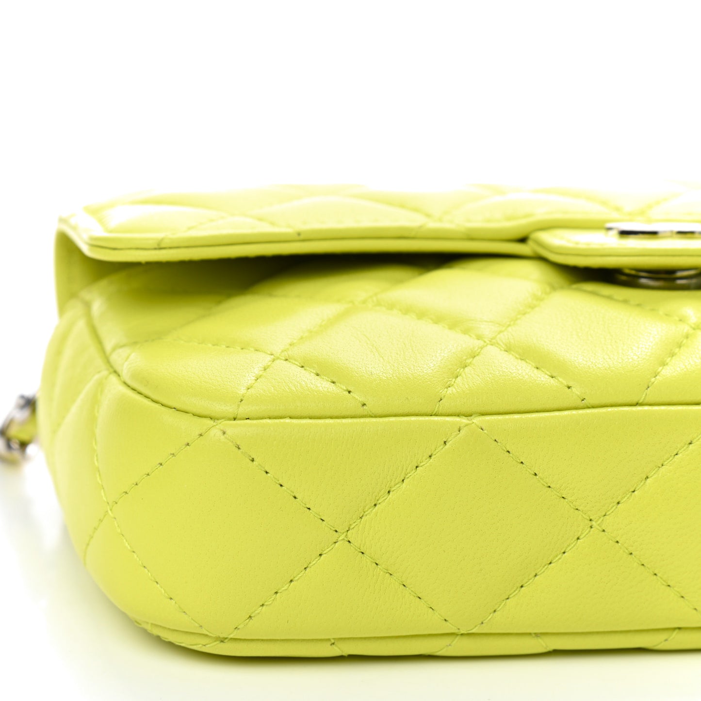 Lambskin Quilted Flap Phone Holder With Chain Yellow