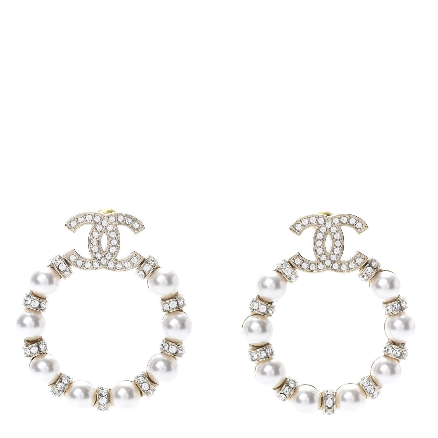 Chanel Pearl Crystal Nefertiti CC Drop Earrings Gold 1 of 5