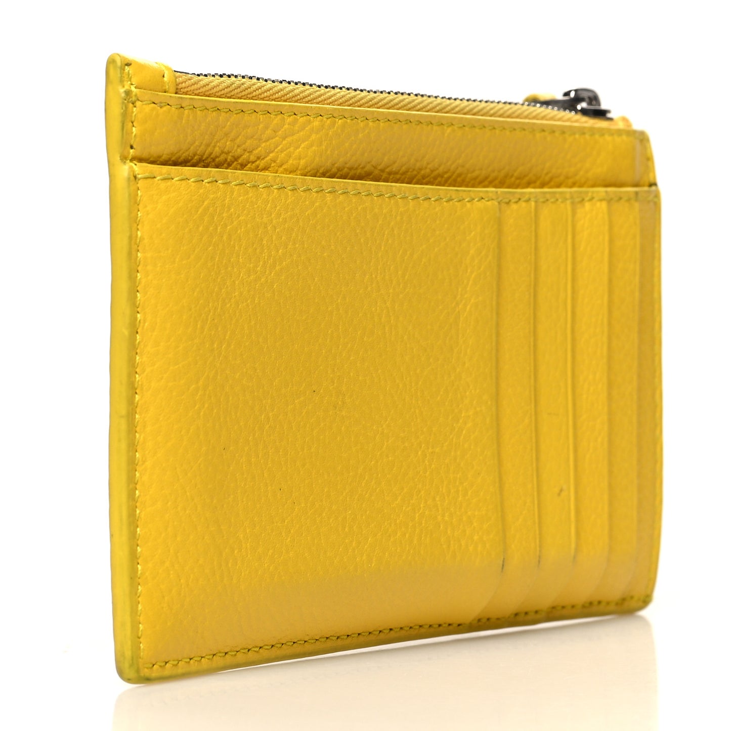 Grained Calfskin Logo Large Cash Long Coin Card Holder Yellow White