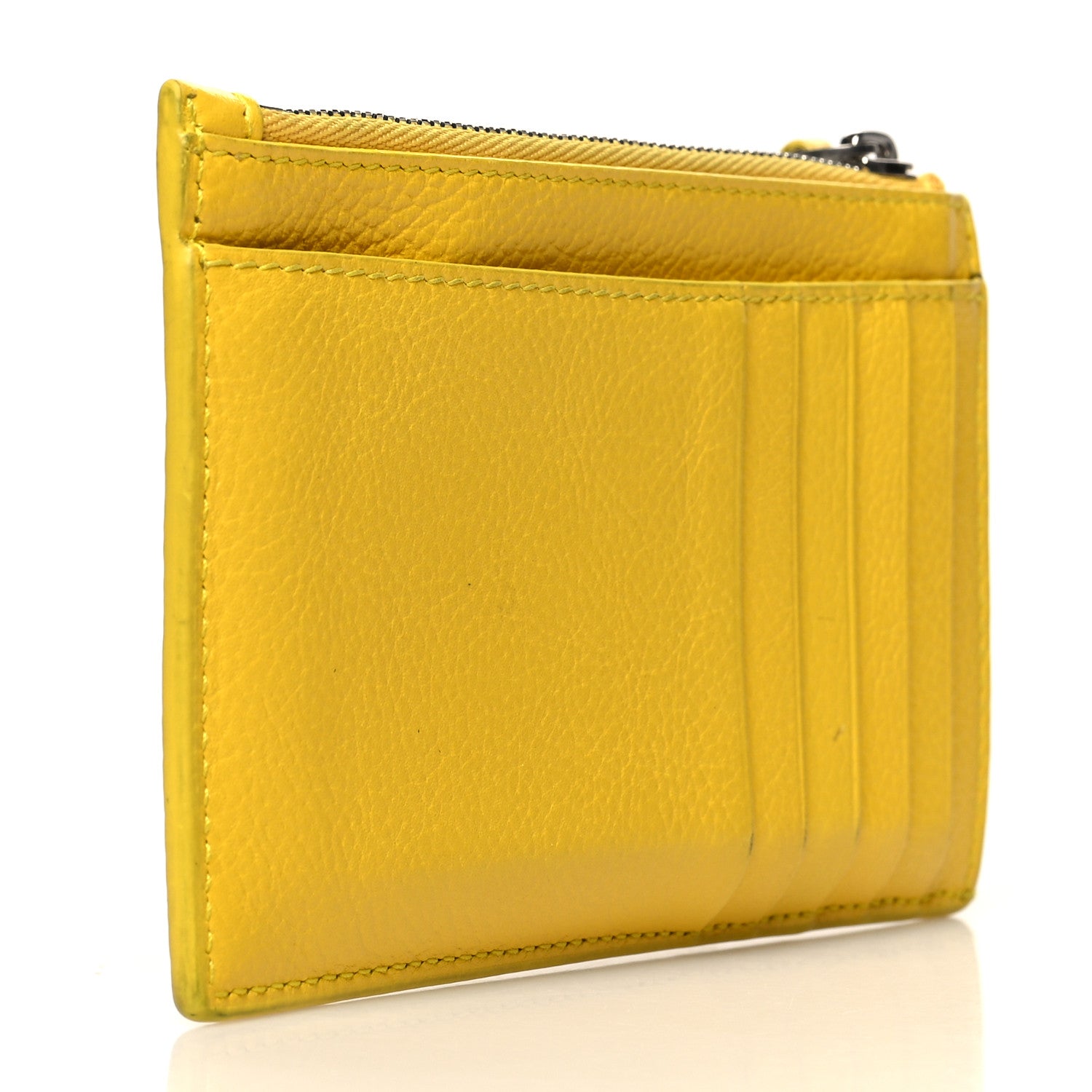 Balenciaga Grained Calfskin Logo Large Cash Long Coin Card Holder Yellow White 3 of 10