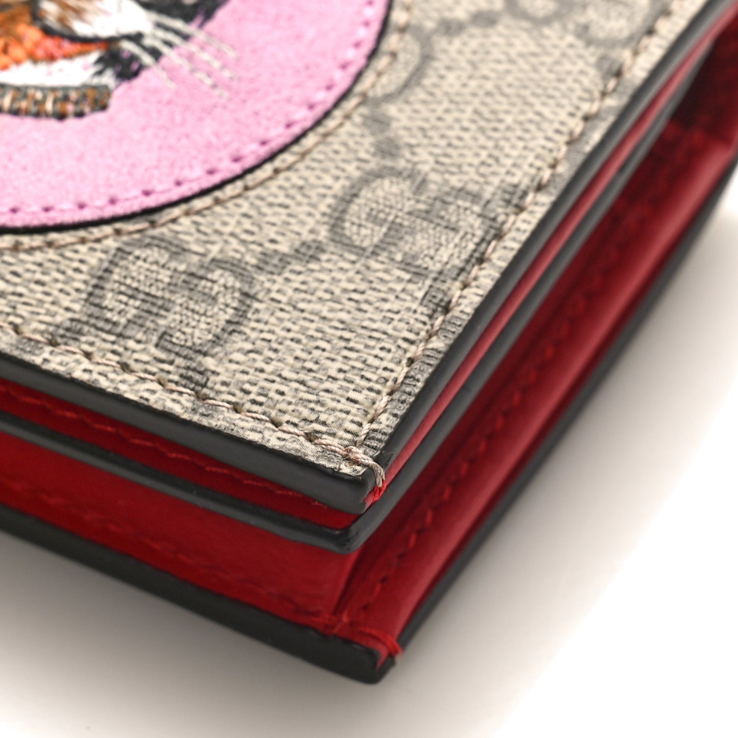 GG Supreme Monogram Bosco Patch Card Case Wallet Beige
