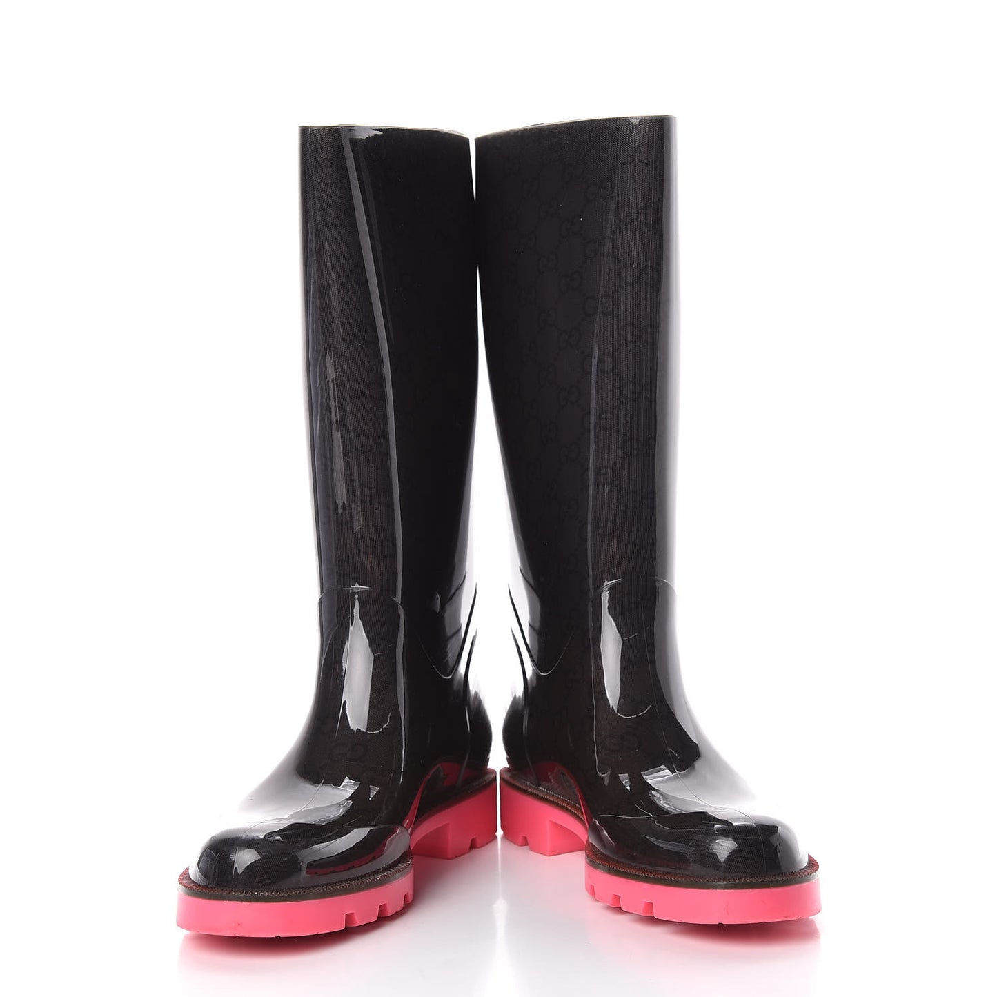 Rubber Monogram Edinburg Rain Boots 36 Pink Brown