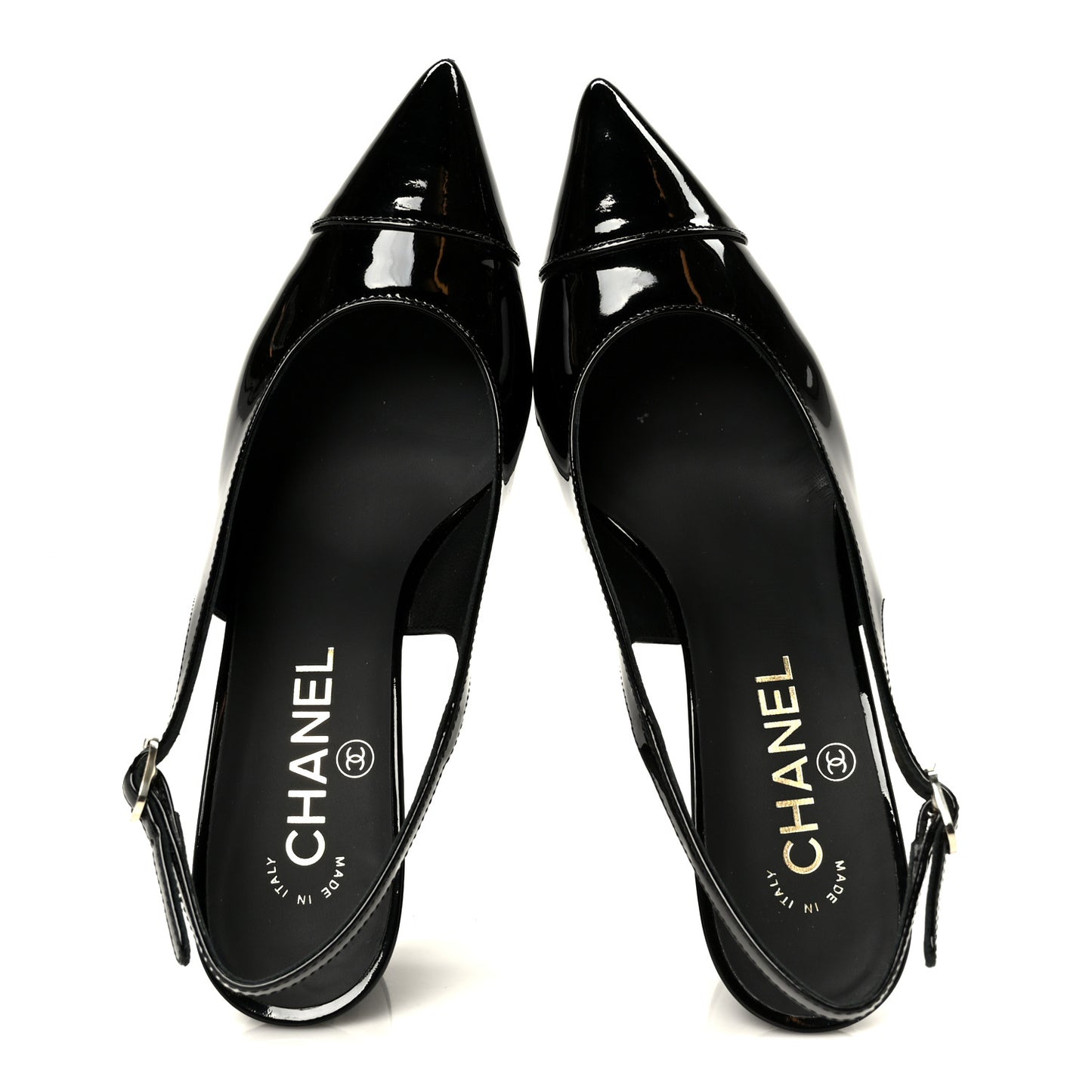 Patent Calfskin Cap Toe CC Slingback Pumps 36 Black