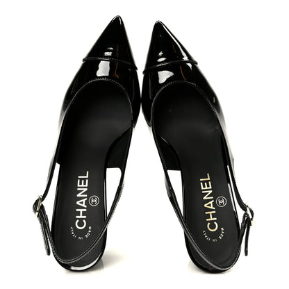 Chanel Patent Calfskin Cap Toe CC Slingback Pumps 36 Black 2 of 9